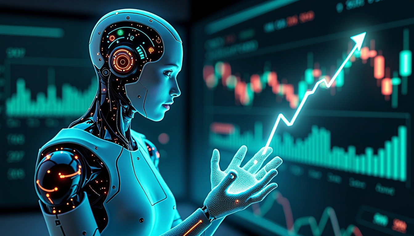 Futuristic AI-driven finance dashboard illustration